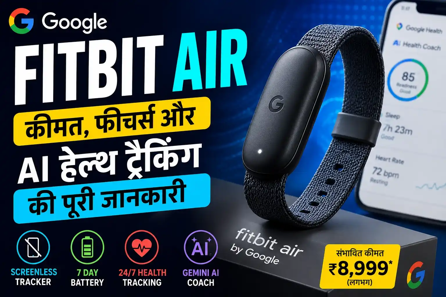 Google Fitbit Air screenless AI fitness tracker with health tracking features